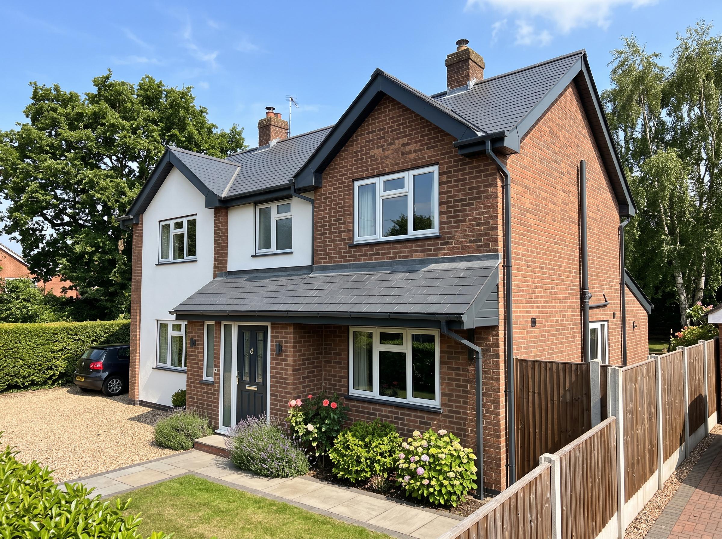 A brick house with crisp new fascias and guttering